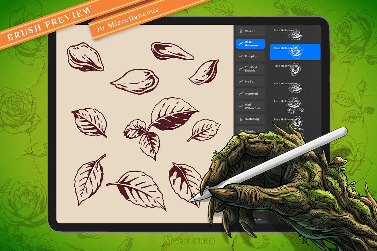 20 Halloween Rose Stamp Brushes, a Brush Add-On by vectstudio (Photo 3 of 10)