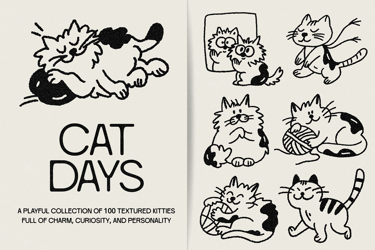 Cat Days: 100 Textured Kitties Pack, an Animal Illustration by Veyla (Photo 1 of 14)