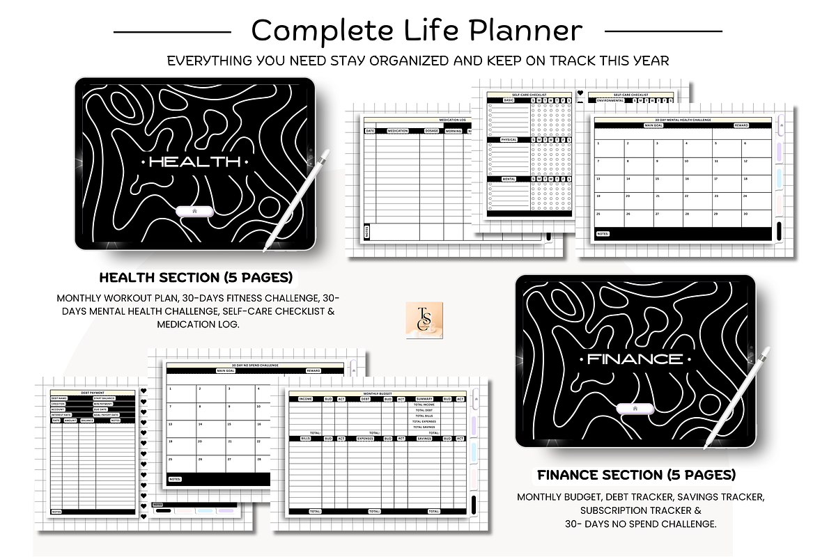 Black Dark Mode Life Digital Planner preview 6