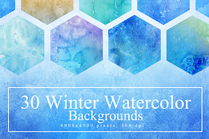 30 Winter Watercolor Backgrounds