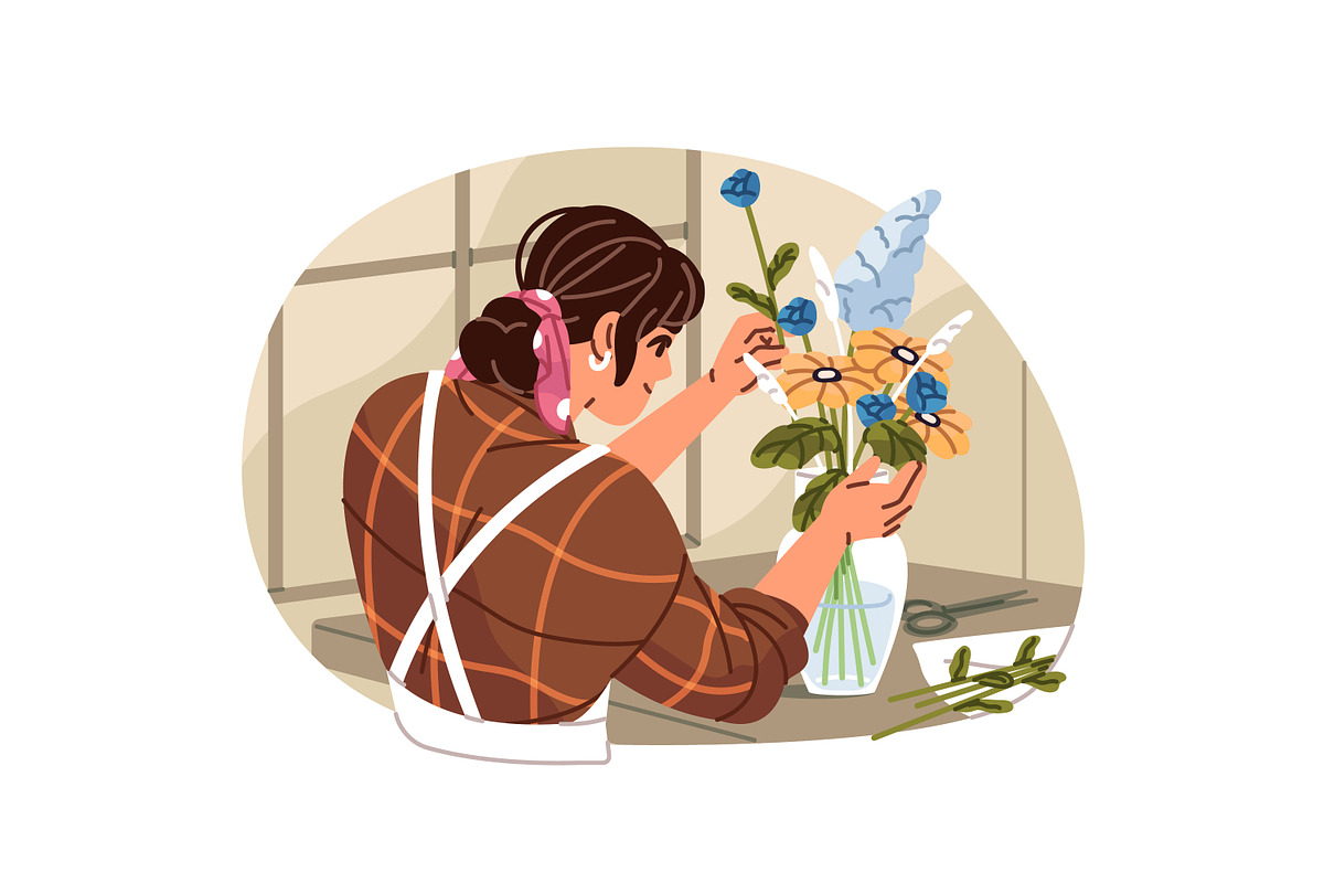 Florists with flowers, bouquets set, a Person Illustration by PaperTrident (Photo 3 of 7)