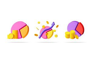 Set of three pie charts with golden, a Finance Illustration by Abscent