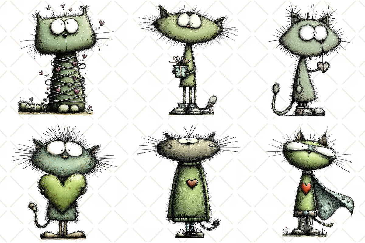 Quirky Valentine Cat Clipart, an Illustration by Black Bird Studio (Photo 3 of 6)