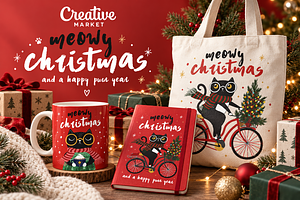 New year black cat.Christmas pattern