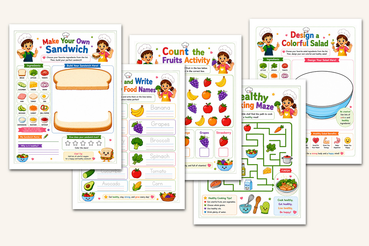 Healthy Cooking for Kids Workbook, a Stationery Template by Designmela01 (Photo 3 of 5)