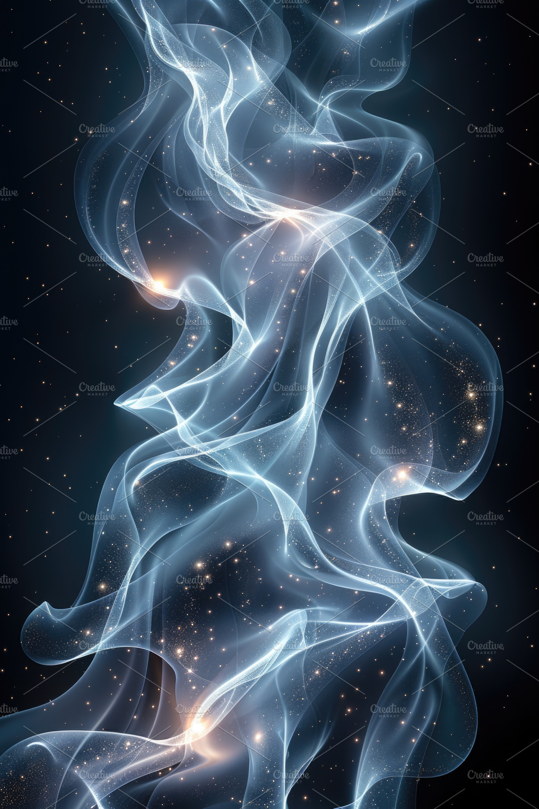 Abstract glowing fluid waves with cosmic particles on dark backg, an Abstract Photo by José Manuel Gelpi