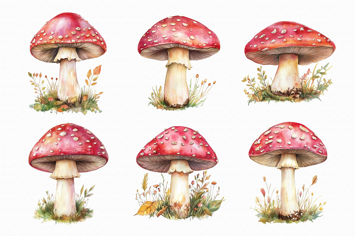 Watercolor Amanita Mushrooms Clipart, an Illustration by Libby Wishes (Photo 3 of 6)