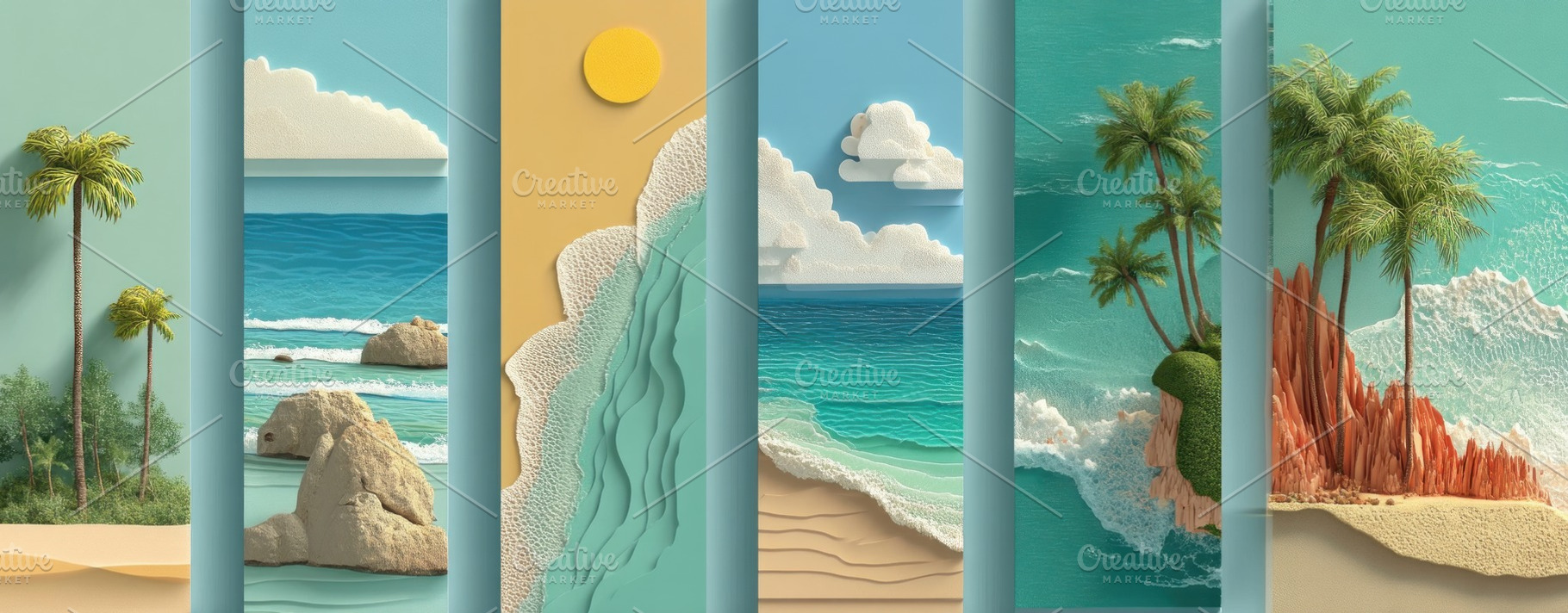 Tropical beach landscape with ocean waves, palm trees, and cloud, a Holiday Photo by José Manuel Gelpi