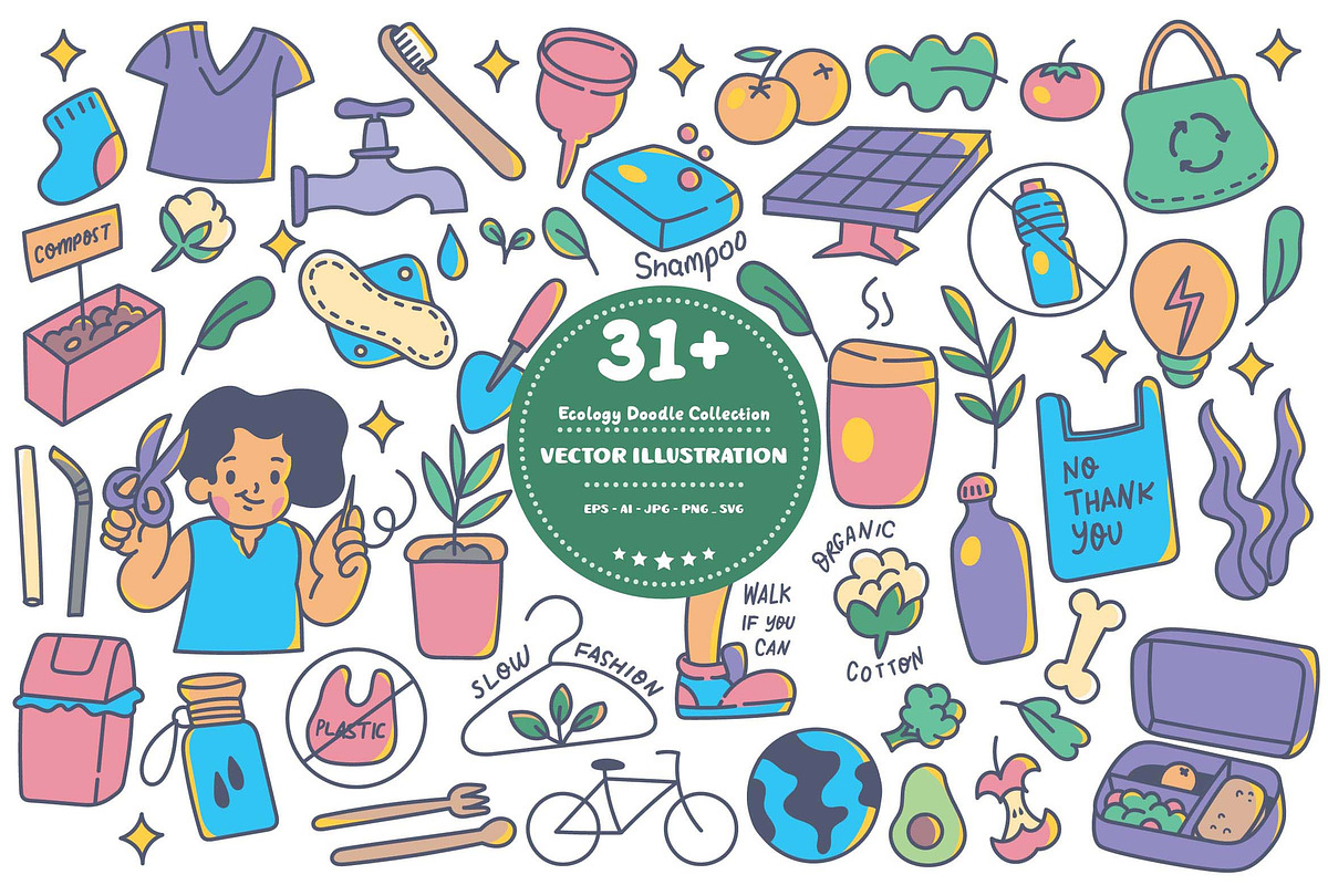 Fun Eco-Themed Doodles Set, an Object Graphic by dudellicious