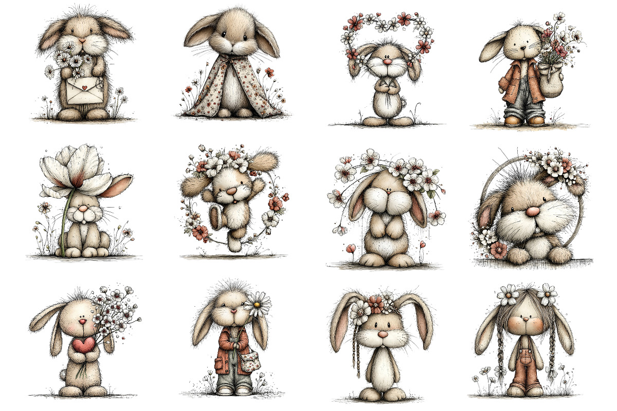 Whimsical Spring Bunny Clipart, an Illustration by Dream Creation (Photo 3 of 5)