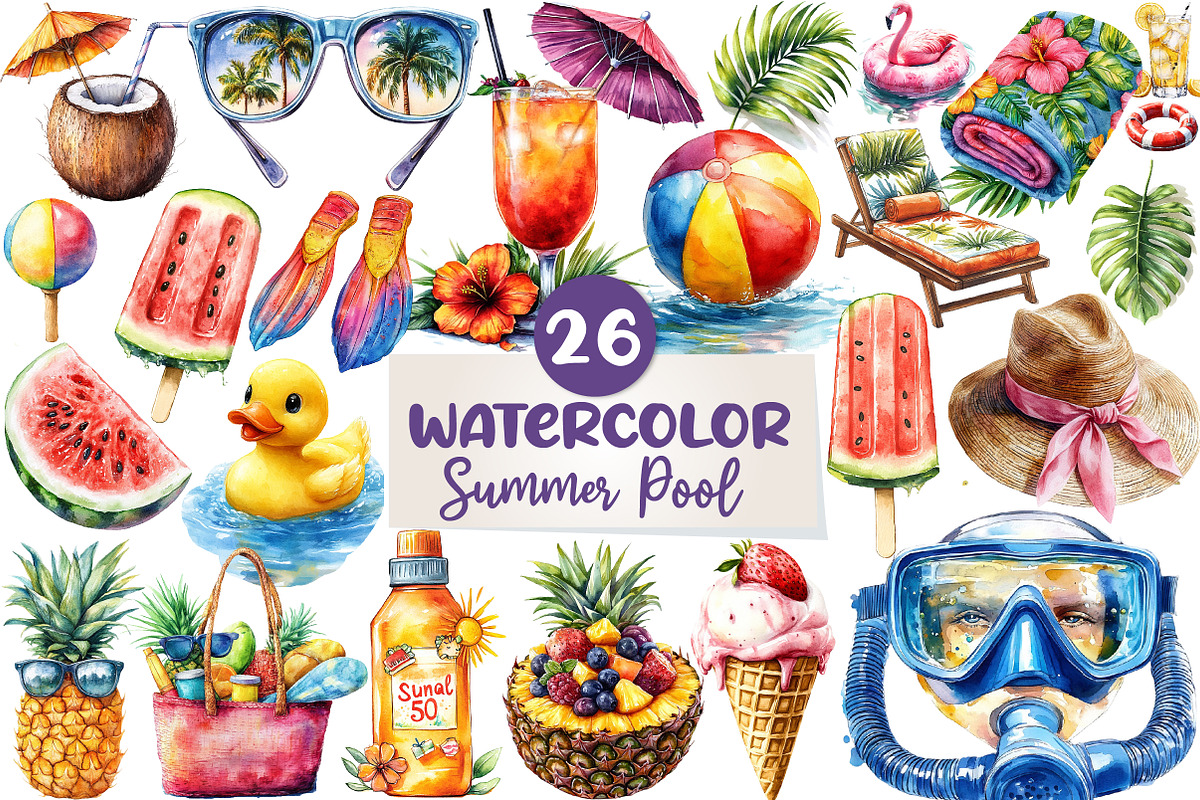 Summer Pool Day Clipart, an Illustration by CreationArt (Photo 1 of 5)