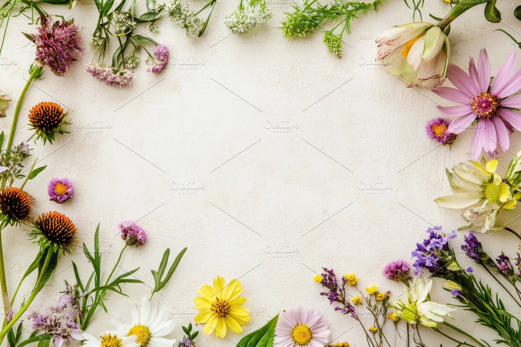 Colorful wildflowers arranged in a c, a Photo by Tanuart