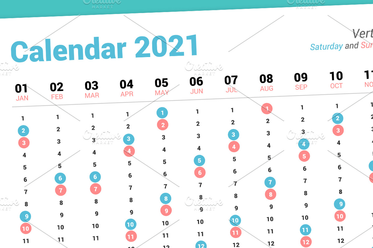 Calendar 2021 Vertical Design, a Stationery Template by WORAKAMON ...