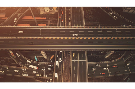 Traffic cross road top down aerial, an Architecture Photo by Goinyk
