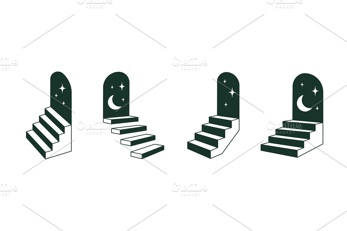 Surreal staircase leading to moonlit, an Object Illustration by GraphiShop