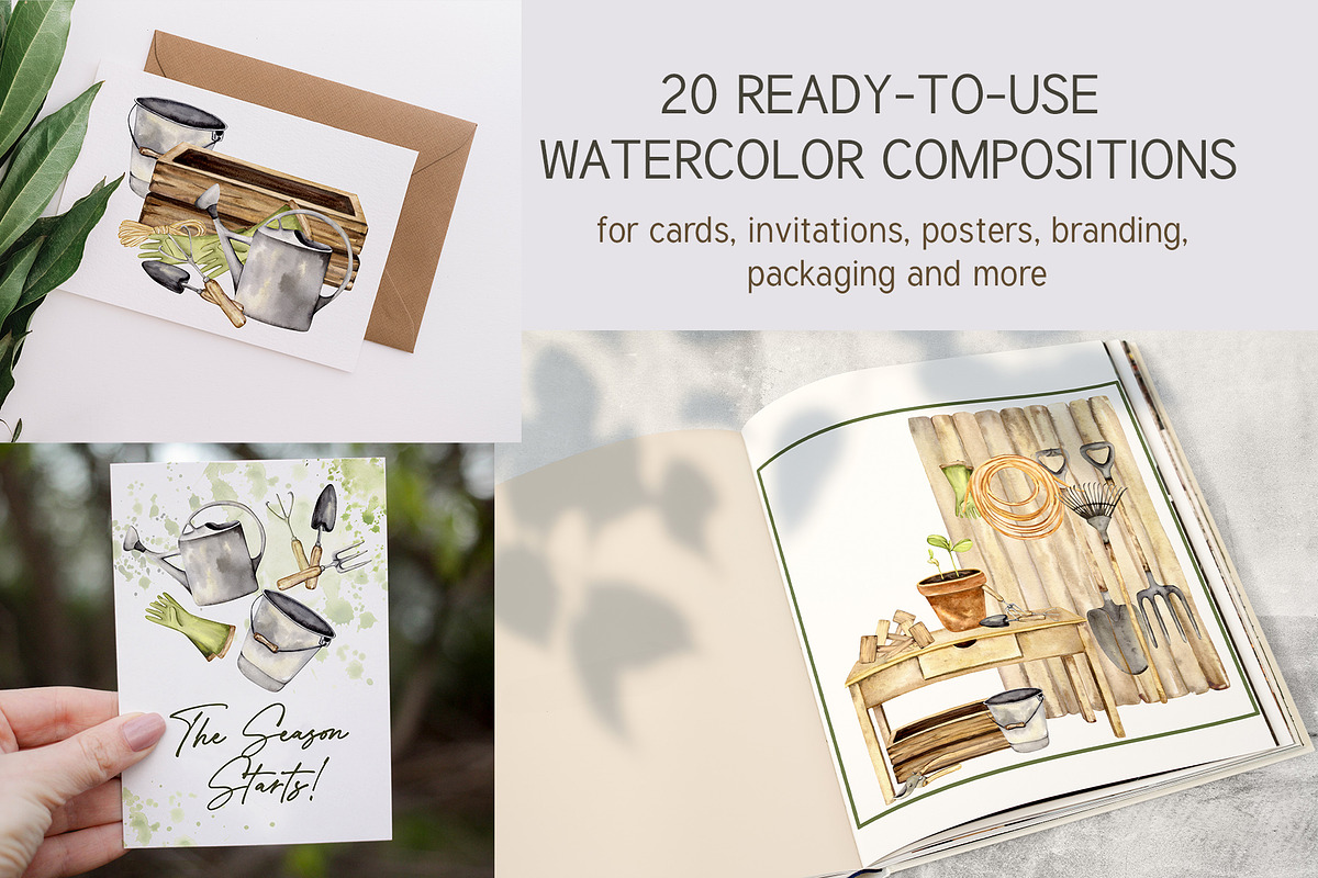 Garden Tools Watercolor Set, an Object Illustration by WatercolorElena (Photo 4 of 11)