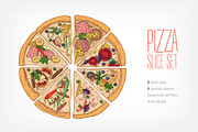Slices of different pizza types, a Food Illustration by Good Studio (Thumbnail 1 of 19)