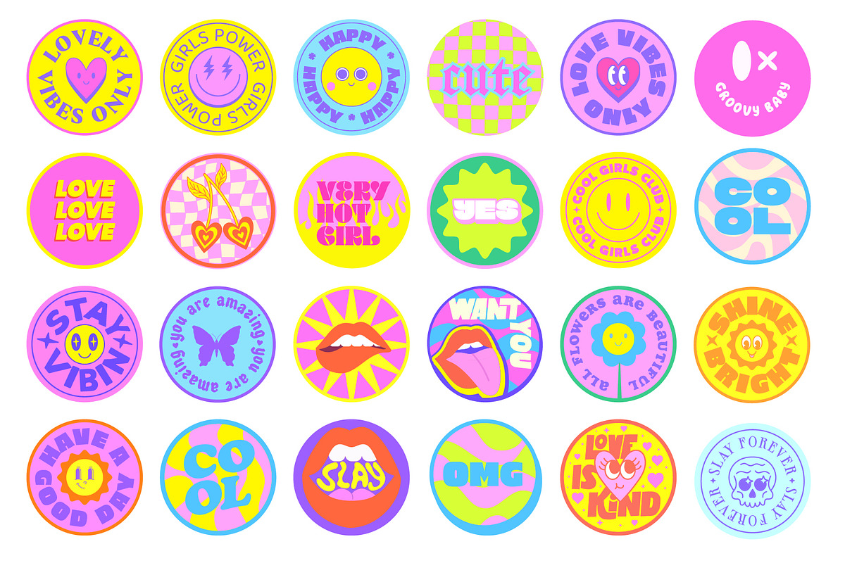 GIRLS CLUB - VECTOR Y2K STICKERS SET, an Object Graphic by craftlove (Photo 5 of 13)