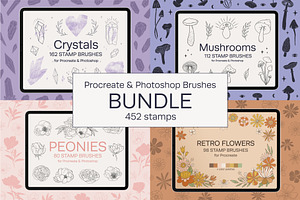 Bundle. Mushrooms, Crystals, Peony.
