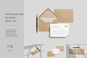 A6 Postcard and Envelope Mockup, a Mockup by zpackcreative