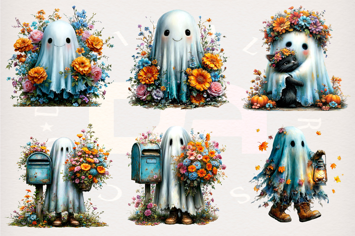 Whimsical Ghost Clipart Bundle, a Transportation Illustration by Digital Artistic99 (Photo 2 of 7)