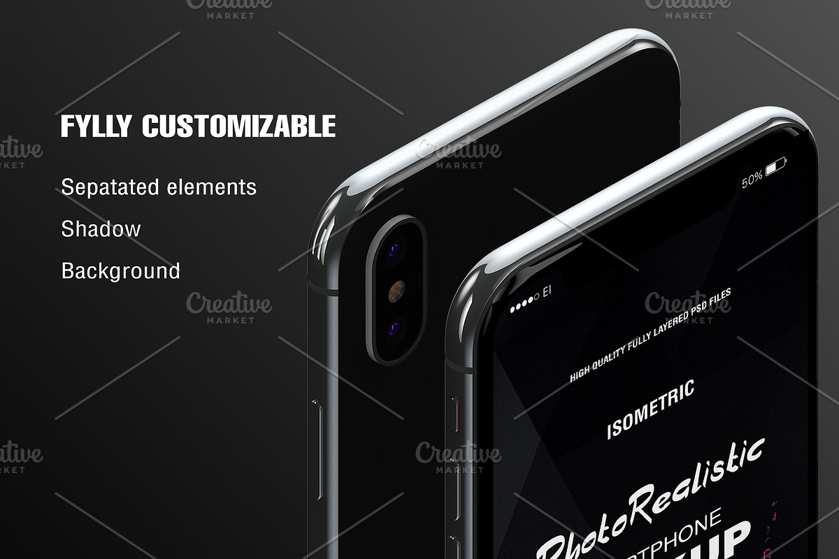 Isometric iPhone X Mock-up, an iPhone Mockup by IsometricWorld (Photo 2 of 4)
