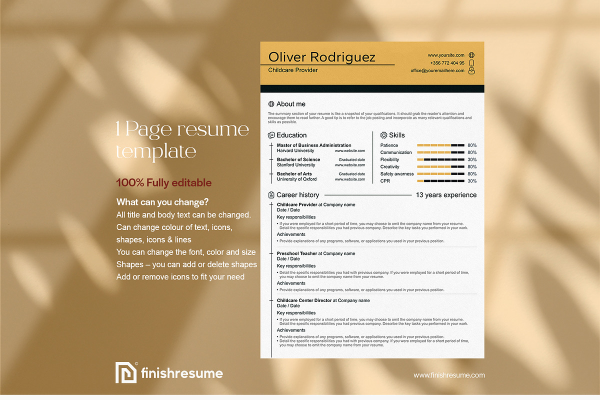 Childcare Provider resume template, a Resume Template by FinishResume (Photo 2 of 11)