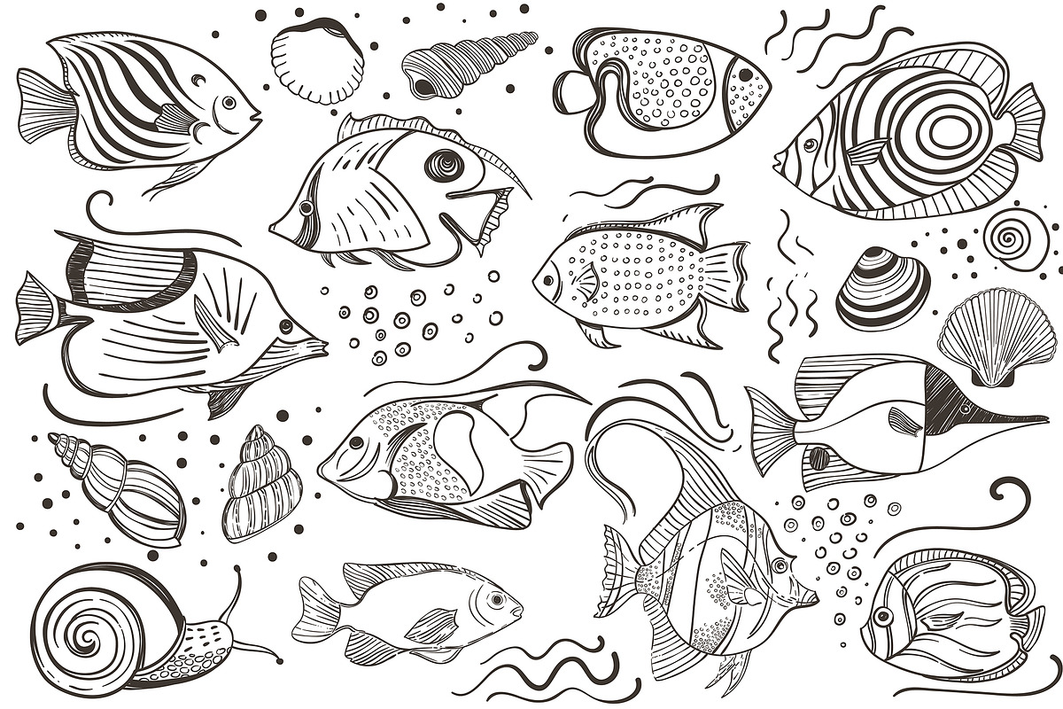 Marine life set., an Animal Illustration by FoxyDraw (Photo 5 of 8)
