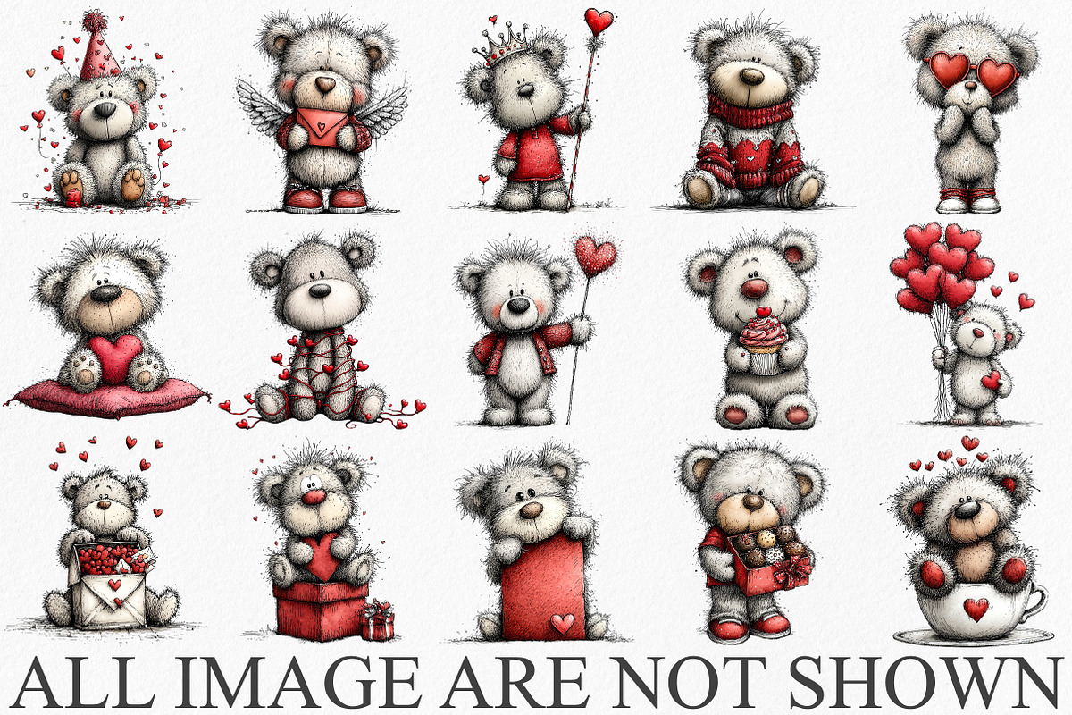 Valentine Teddy Bear Clipart Bundle, an Illustration by Canvas Craft (Photo 3 of 6)