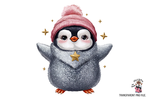 Adorable Winter Penguin PNG Clipart