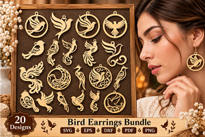 Wooden Bird Earring SVG Template