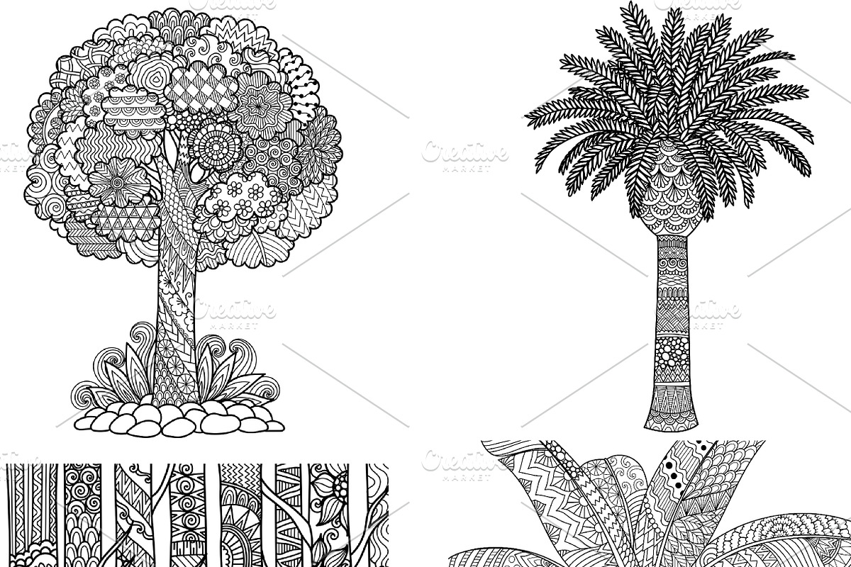 20 Trees and leaves coloring pages, an Illustration by Somjai King (Photo 5 of 6)
