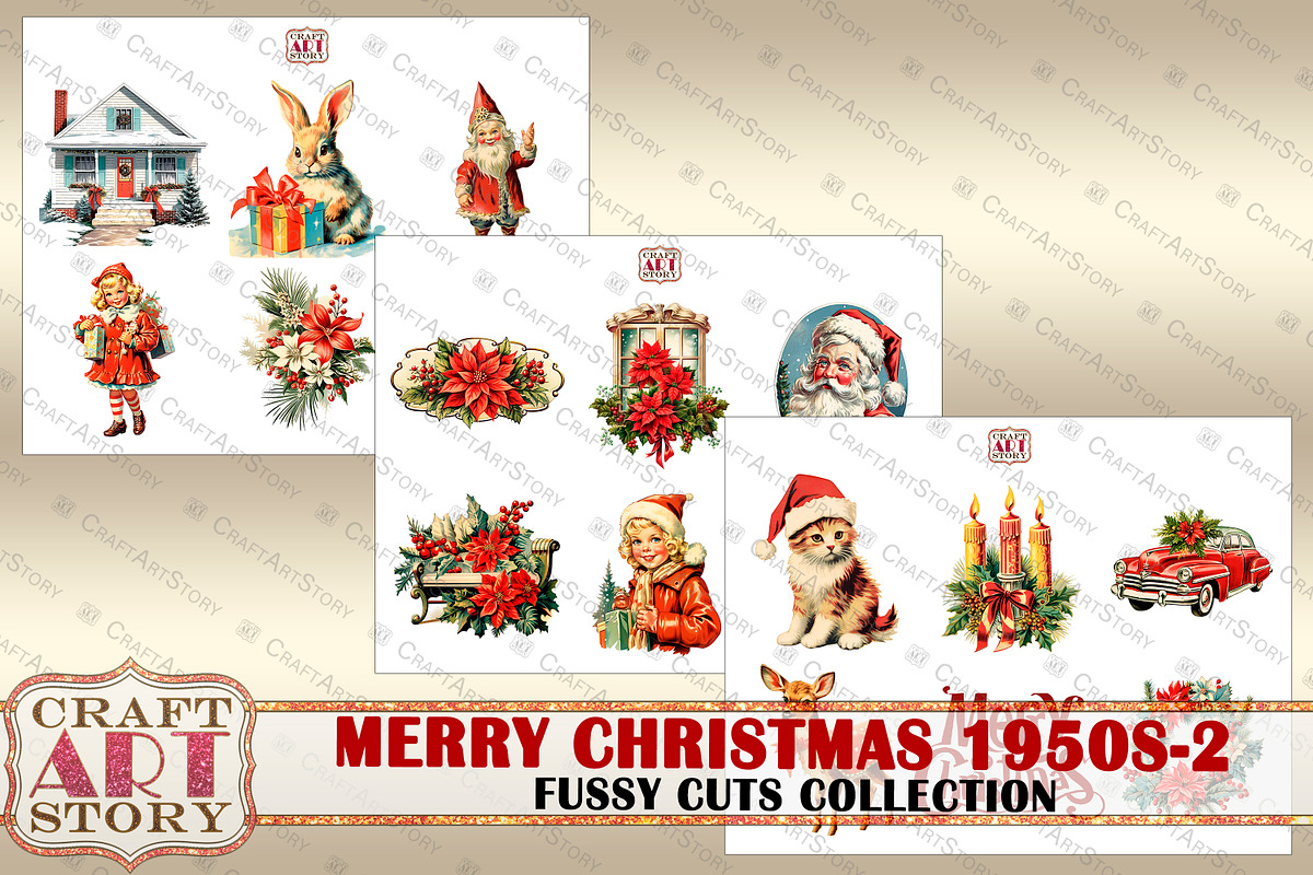 Merry Christmas Fussy-2 Cuts, a Seasonal Illustration by CraftArtStory (Photo 2 of 6)