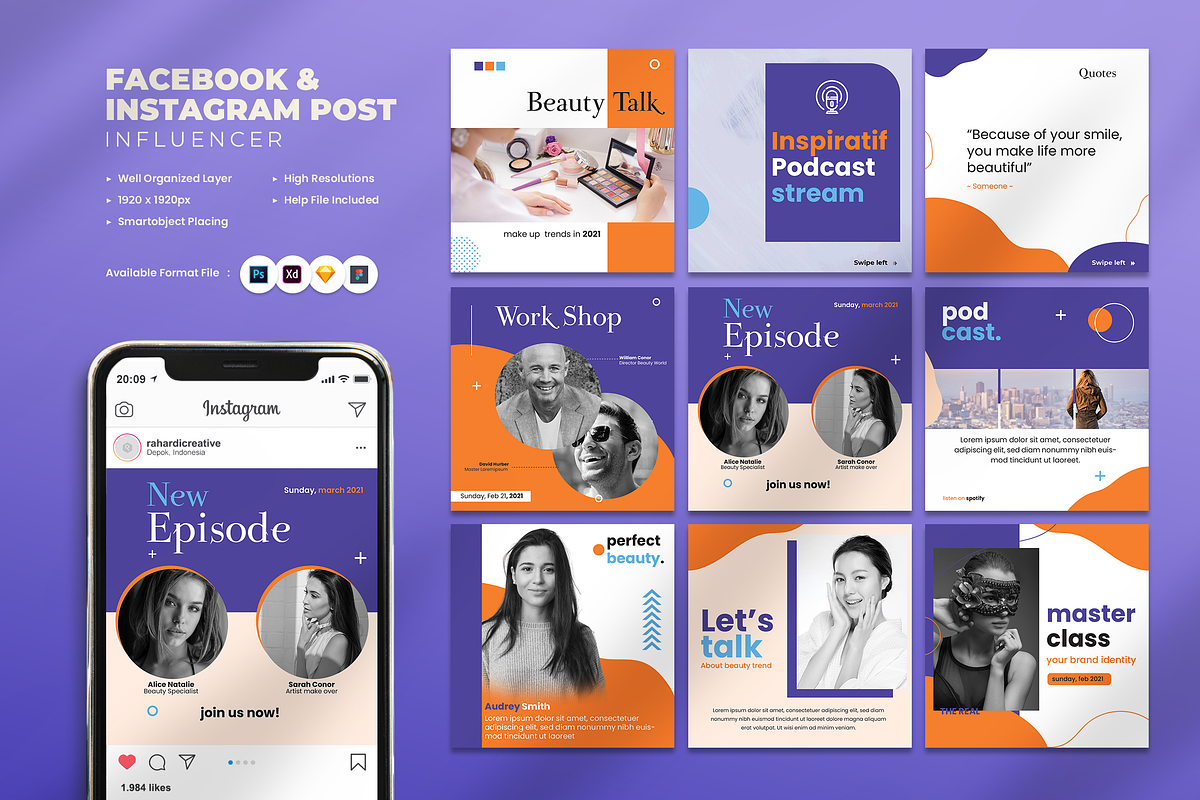 Influencer Instagram Post, a Social Media Template by Rahardi Creative (Photo 1 of 6)