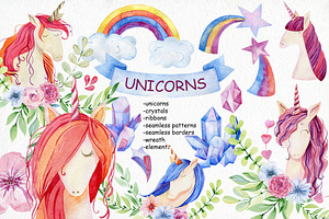 Watercolor Unicorns. Kit.