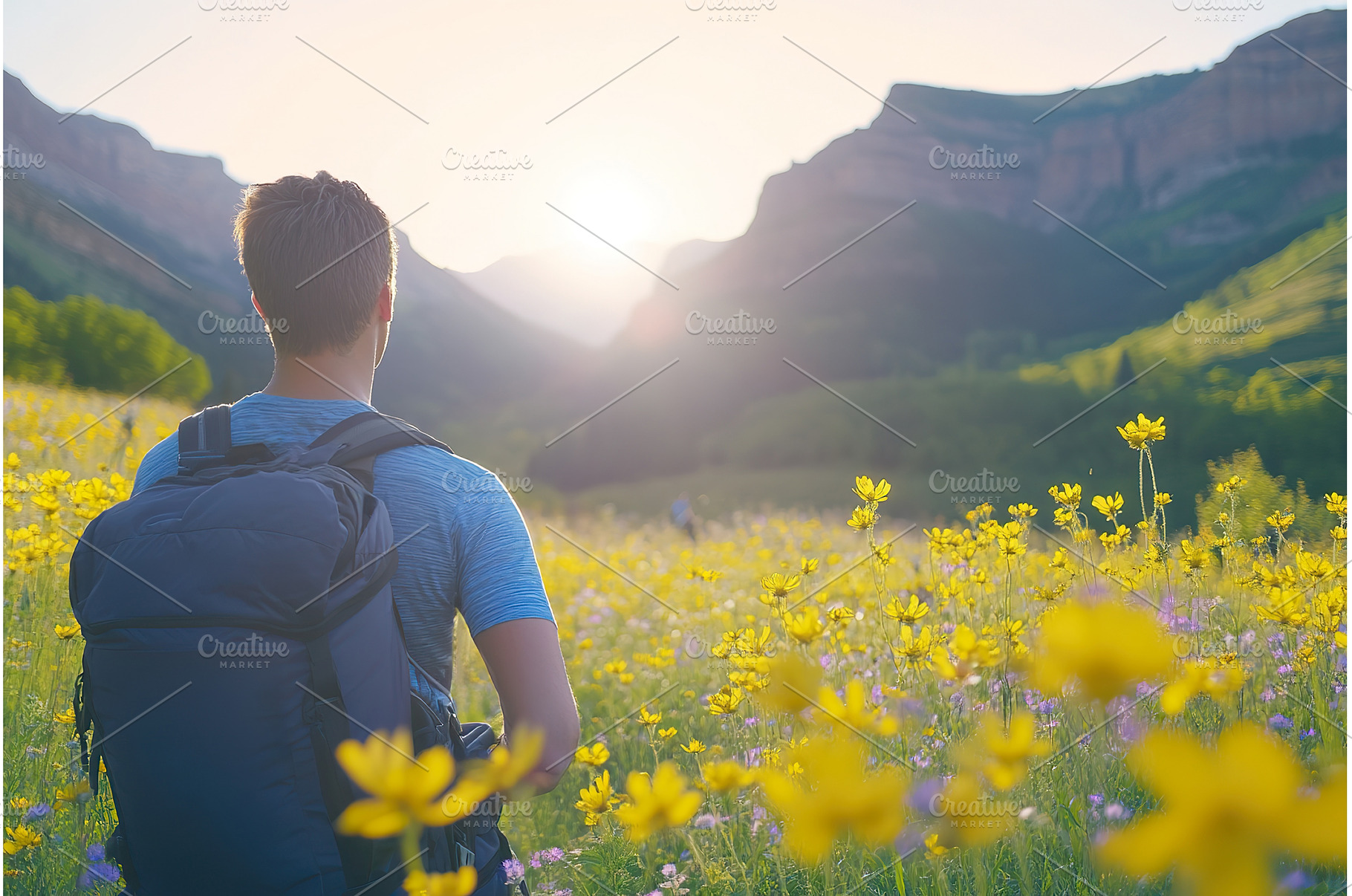Backpacker enjoying mountain view in, a Sports & Recreation Photo by Lermont51
