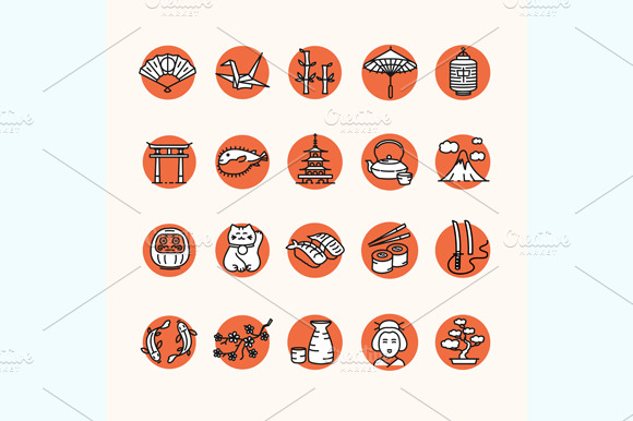 Japan Icon Set. Vector