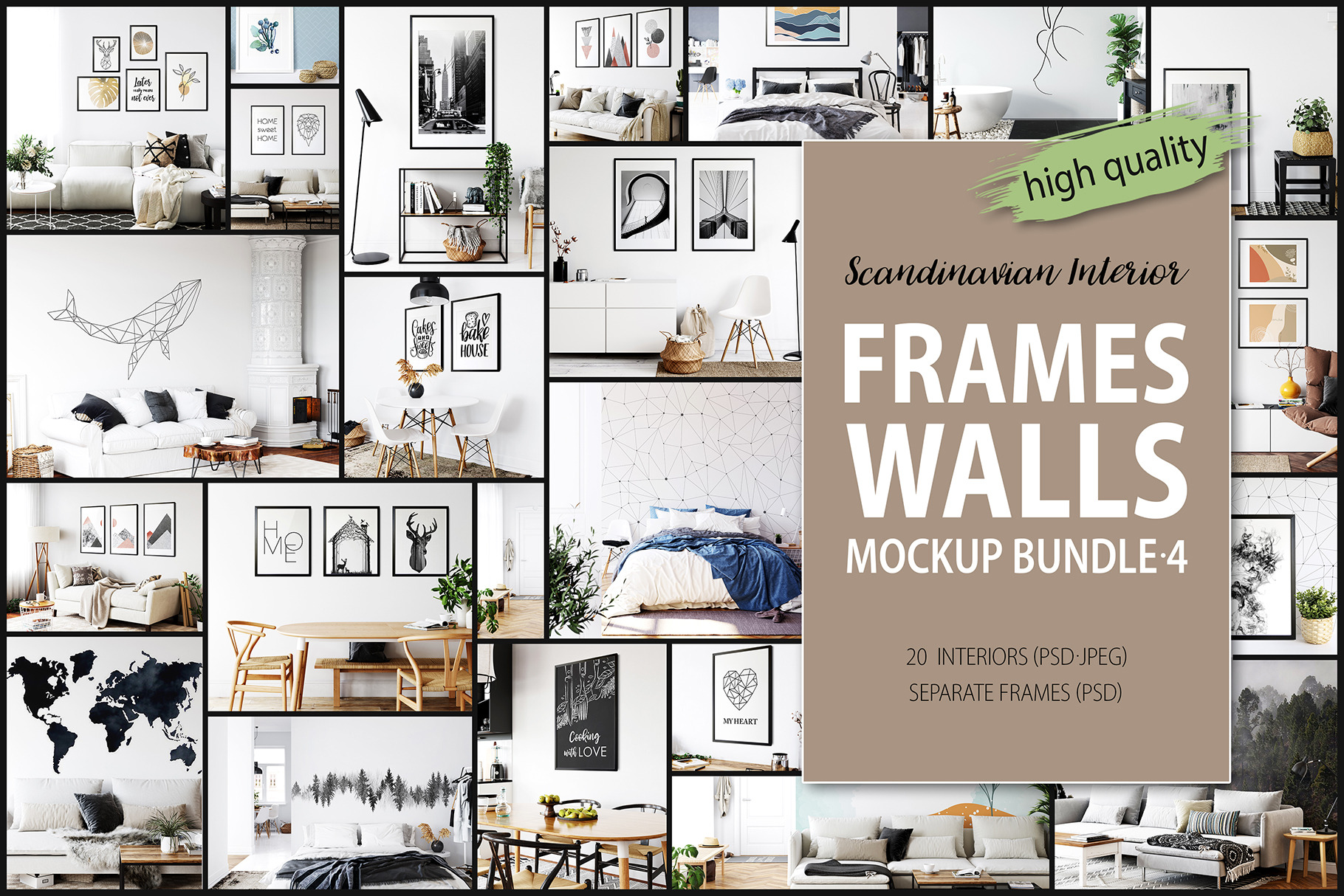 Frames & Walls Scandinavian Bundle-4, a Household Mockup by Yuri-U