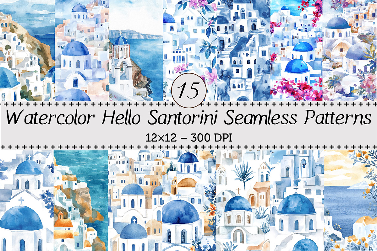 Hello Santorini Seamless Patterns, a Pattern Graphic by Design Market (Photo 1 of 3)