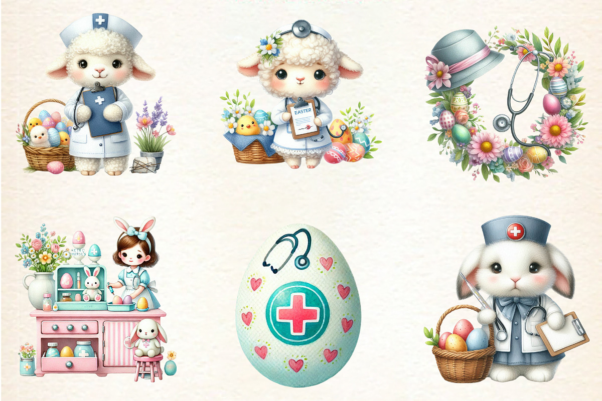 Watercolor Retro Easter Day Nurse, a Seasonal Illustration by DreamArtGraphic (Photo 4 of 5)
