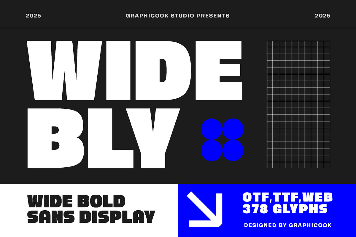 Widebly, a Sans Serif Font by graphicook (Photo 1 of 10)