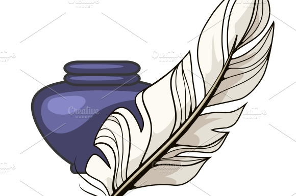 Vintage Inkwell And Feather