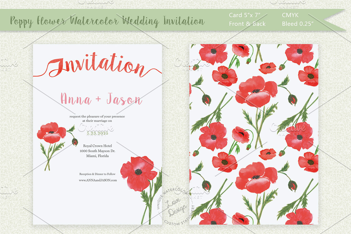 Poppy Watercolor Wedding Invitation, an Invitation Template by Love Design (Photo 1 of 7)
