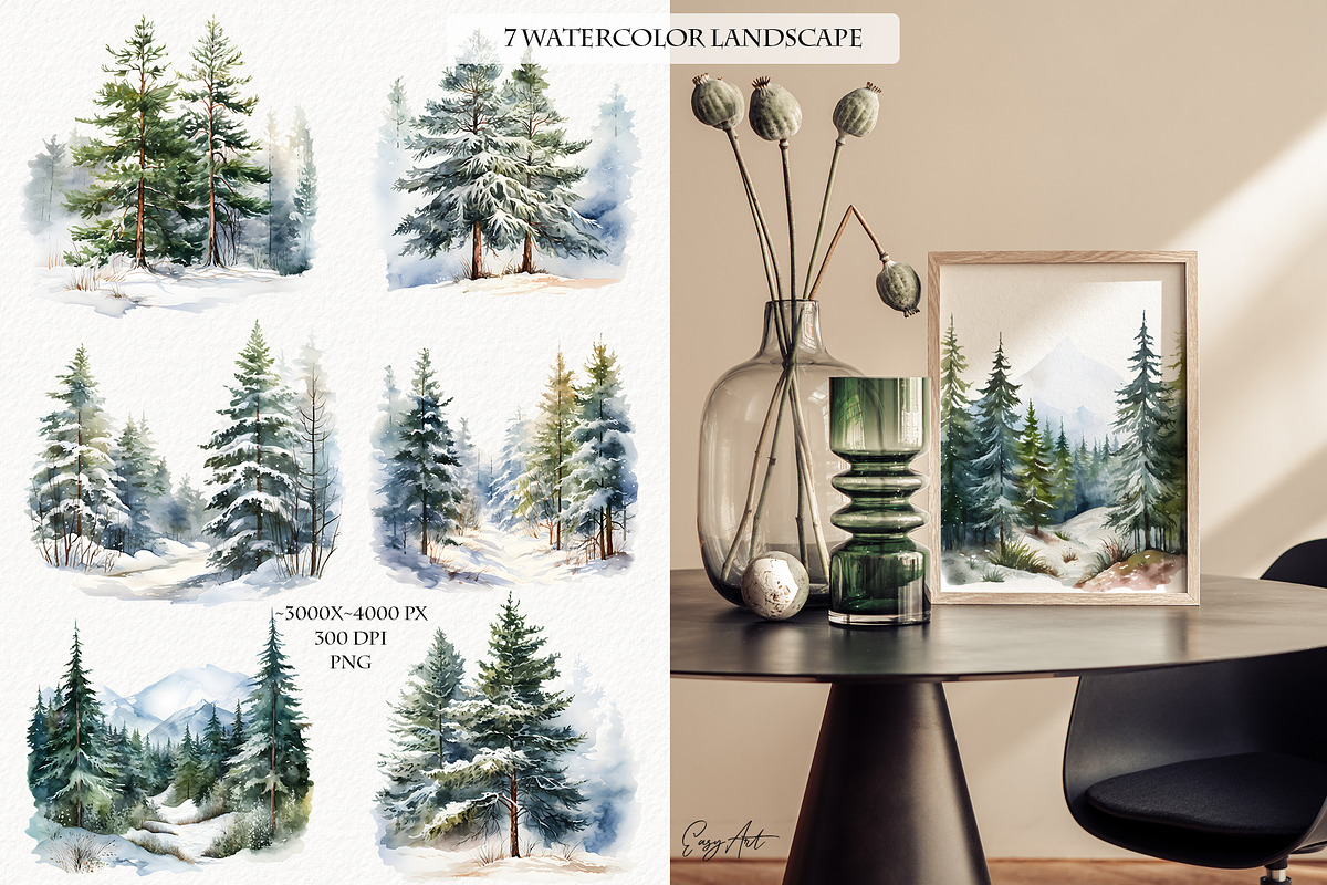 Winterfall watercolor collection, an Object Graphic by EasyArt (Photo 6 of 10)