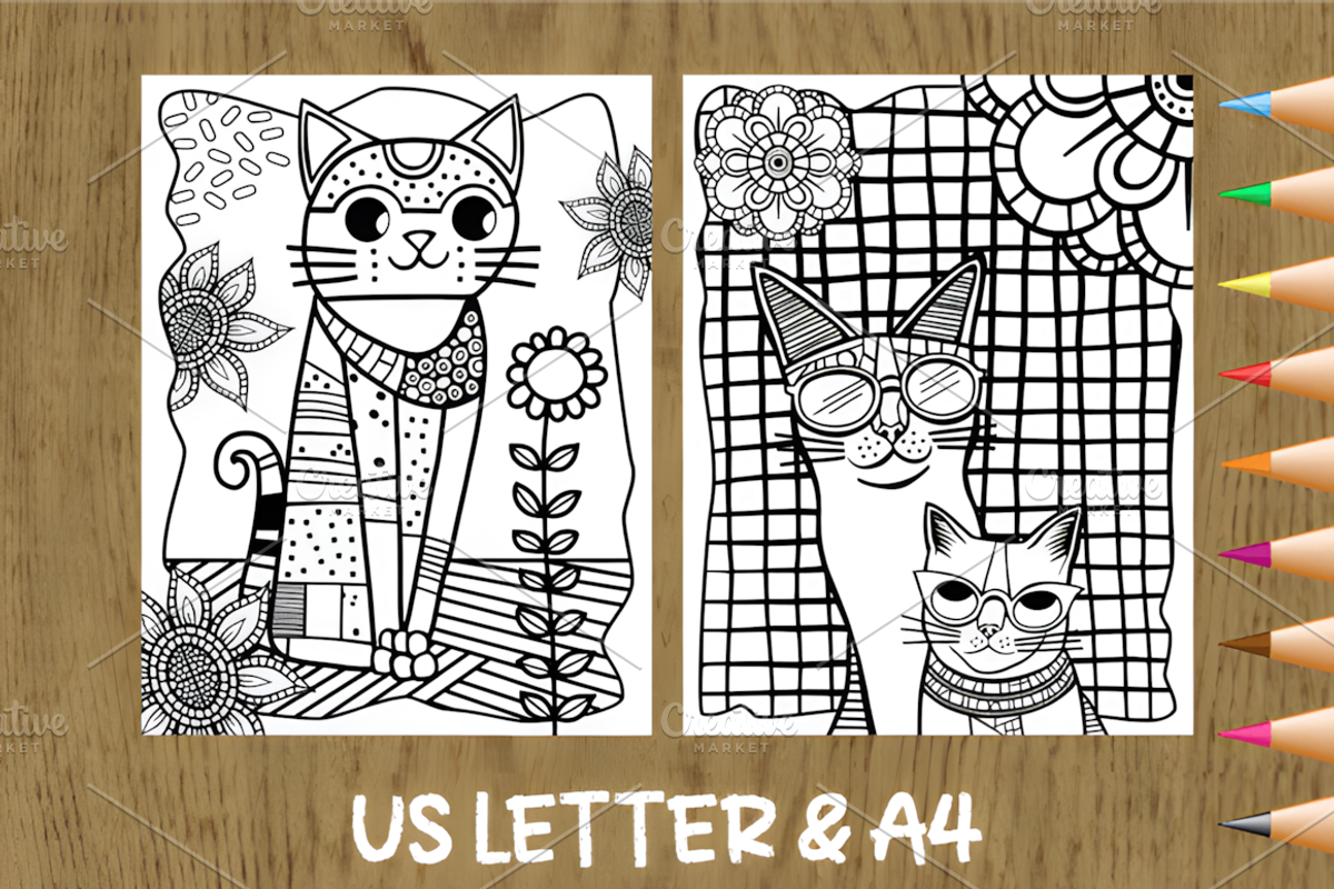 Patchwork Cat Portrait Coloring Page, an Animal Illustration by Coco Bloom (Photo 3 of 4)