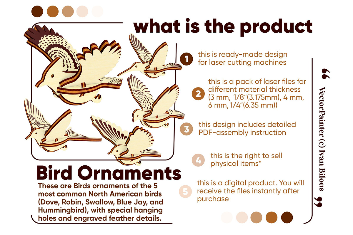 Set of 5 Bird Ornaments - Laser Cut, an Object Graphic by VectorPainter (Photo 16 of 21)