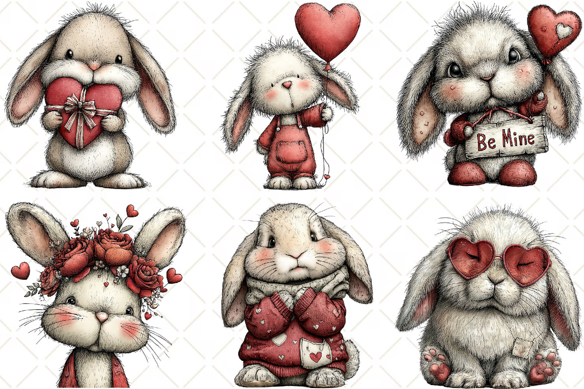 Whimsical Valentine Bunny Clipart, an Animal Illustration by Black Bird Studio (Photo 3 of 6)
