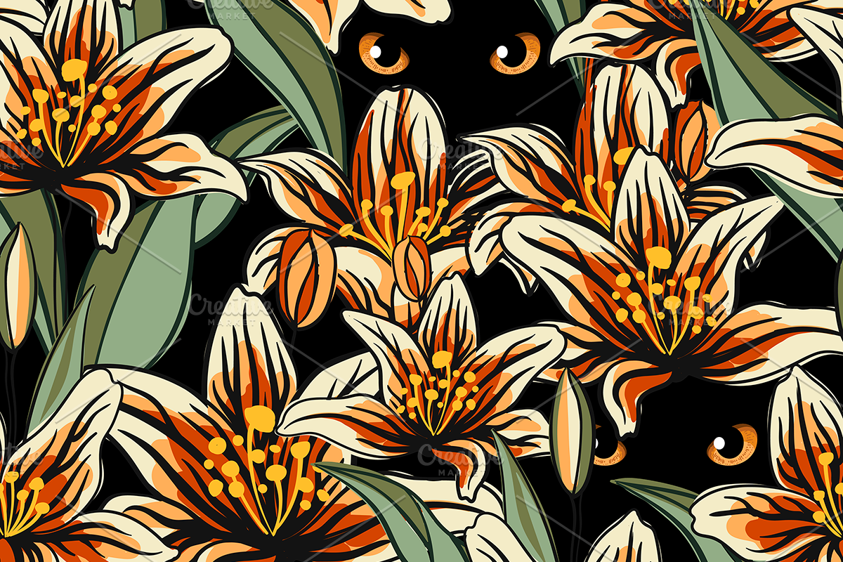 Mysterious Tiger Lilies (seamless), a Pattern Graphic by Uminoki (Photo 3 of 6)