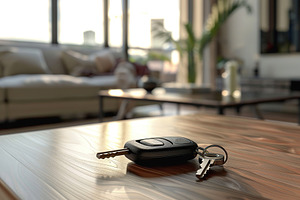 Car key on wooden desk, a Photo by AlyaAnd