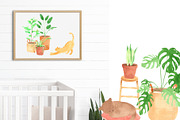 Plants & Cats Watercolor Clipart, an Animal Illustration by natalisart (Thumbnail 4 of 13)